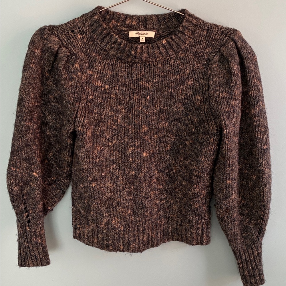 Madewell Puff Sleeve Chunky Knit Sweater Marled Purple Wool - Size Medium